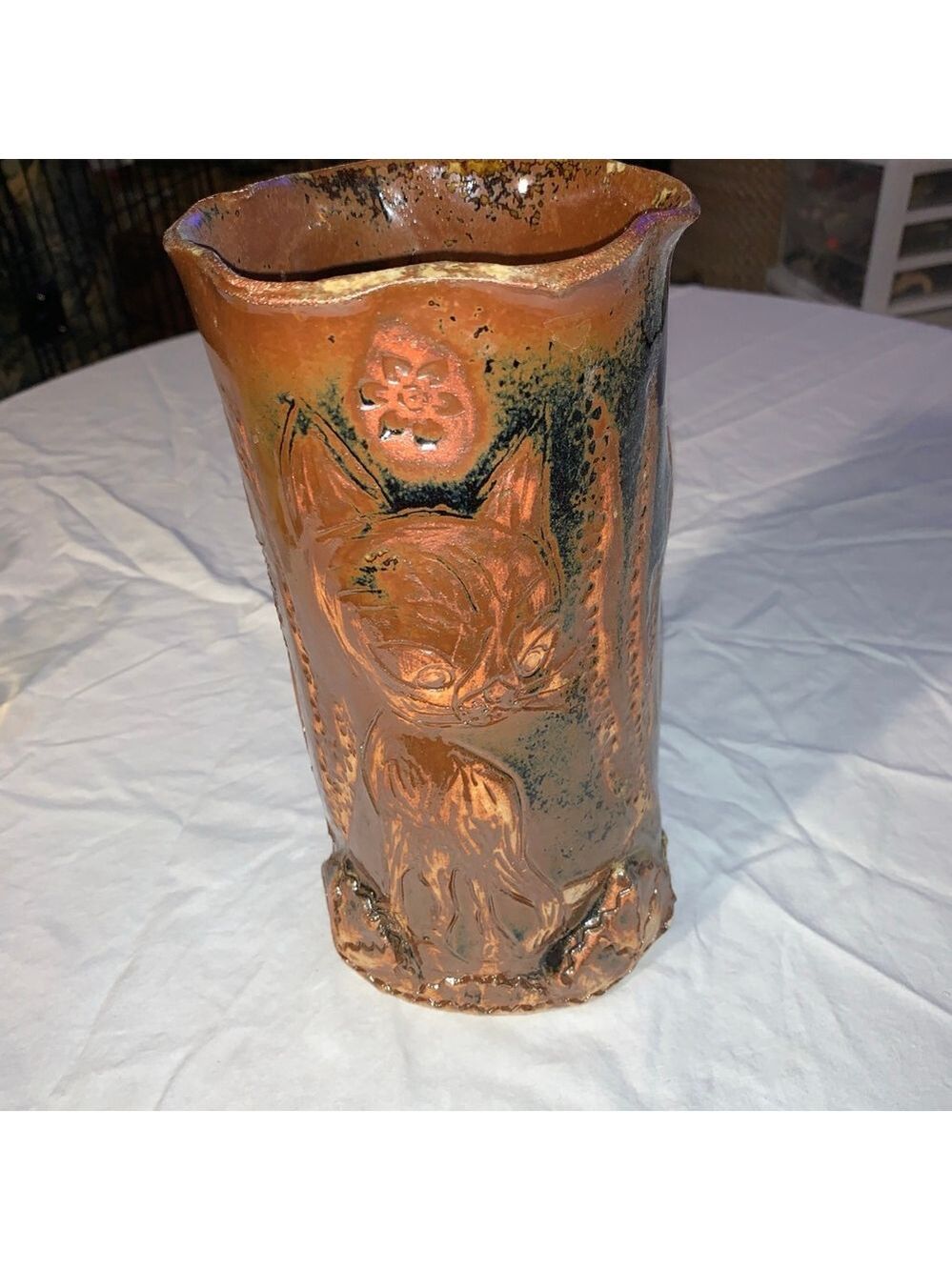 Unbranded Brown Black Cat Embossed Ceramic Vase One Size
